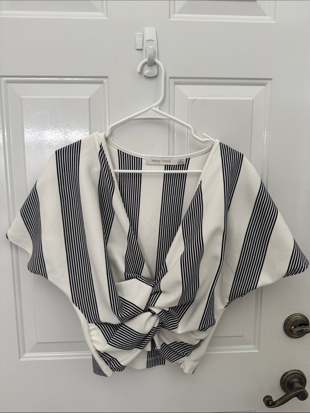 Bishop + Young Twist-Front Striped Top